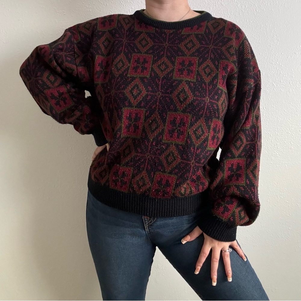 Vintage 90s Coogi Vibes Red Multicolor Striped Grandpa Oversized Chunky Sweater